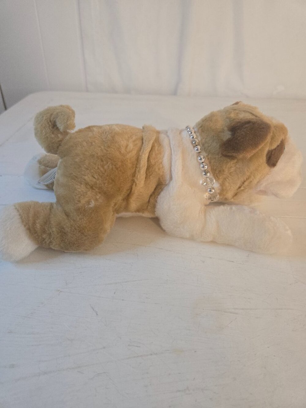 2016 Aurora 12" Mavis Pearl Bulldog Puppy Plush with Necklace Tan and White